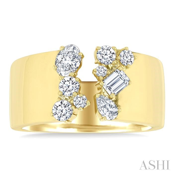 Open Top Mixed Diamond Cut Wide Fashion Band