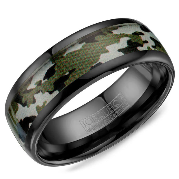 CROWN RING- BLACK CERAMIC WITH CAMO INLAY