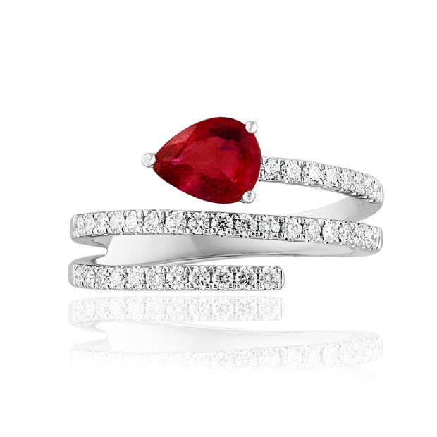 Ruby & Diamond Three Row Ring