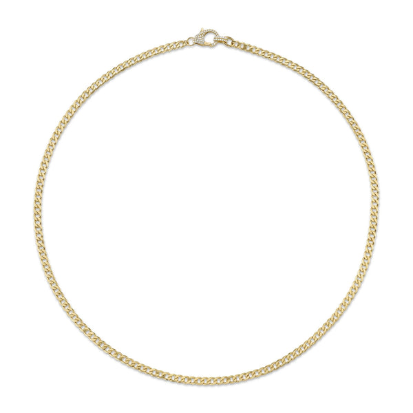 14K Yellow Gold Cuban Link With Pave Diamond Lobster Clasp Necklace With 0.27ctw Round Diamonds