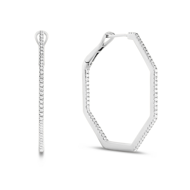 Diamond Octagon Slim Hoop Earring