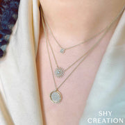 SHY CREATION - YELLOW GOLD DIAMOND PAVE DISC NECKLACE