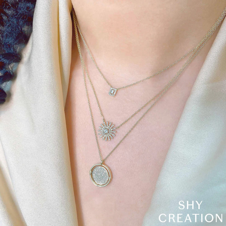 SHY CREATION - YELLOW GOLD DIAMOND PAVE CIRCLE NECKLACE