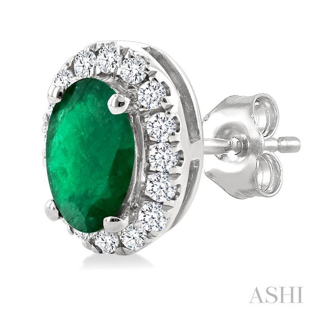 Oval Shape Emerald & Halo Diamond Earrings