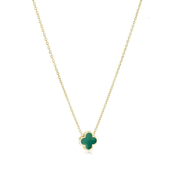 Italgem - Yellow Stainless Steel Green Enamel Clover Necklace 18"