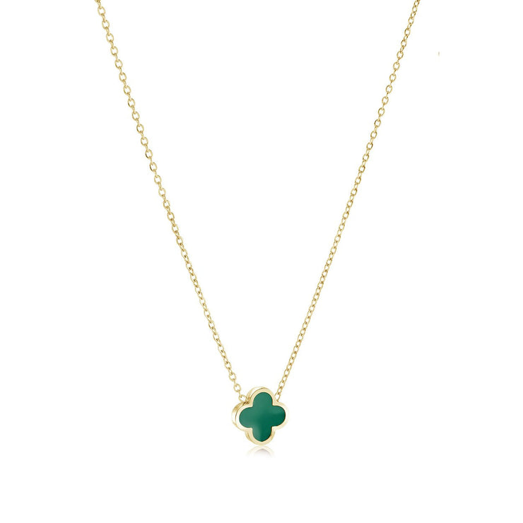 Italgem - Yellow Stainless Steel Green Enamel Clover Necklace 18"