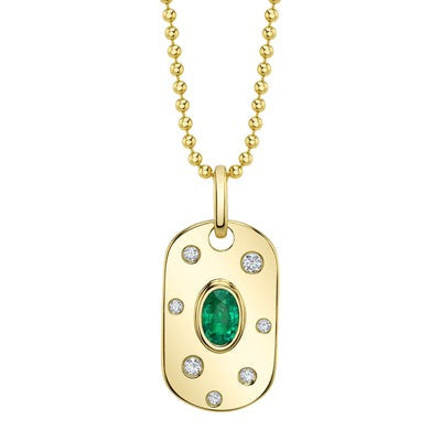 Shy Creation - Emerald & Diamond Disc Pendant