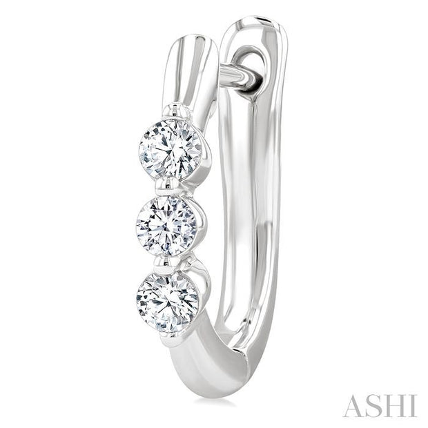 3 Stone Diamond Hoop Earrings