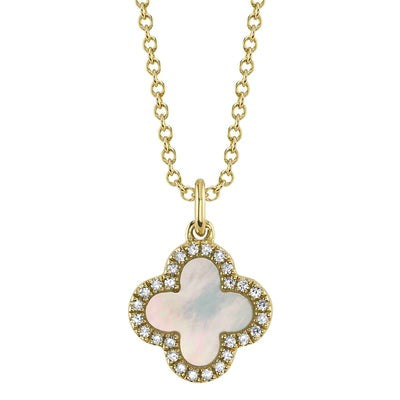 Shy Creation - Mother Of Pearl & Black Onyx Clover Pendant