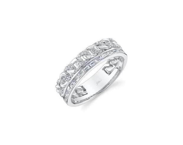 SHY CREATION - DOUBLE RING, CHANNEL SET BAGUETTE DIAMONDS AND PAVE LINK RING