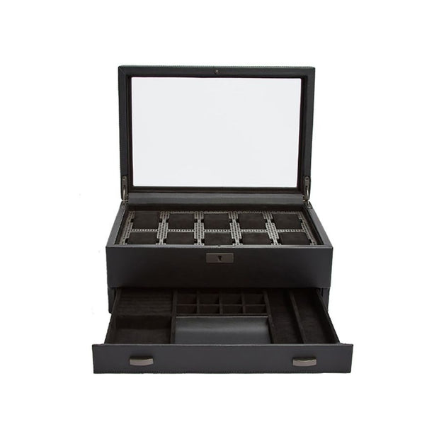 Wolf - Axis 10 Piece Watch Box With Drawer - Powder Coat