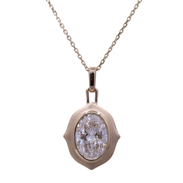 Brushed Gold Oval Bezel Set Necklace - Lab Diamonds