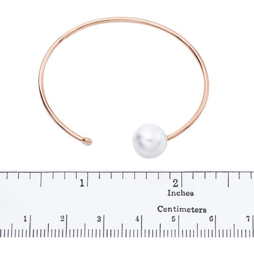 Pearl & Diamond Open Bangle Bracelet