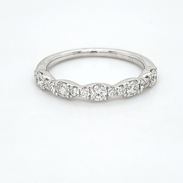 DIAMONDS FOREVER USA - Lady's White 14 Karat Pave Prong Set Marquise Shape Half Way Around Wedding Band With 0.50Tw Round Diamonds