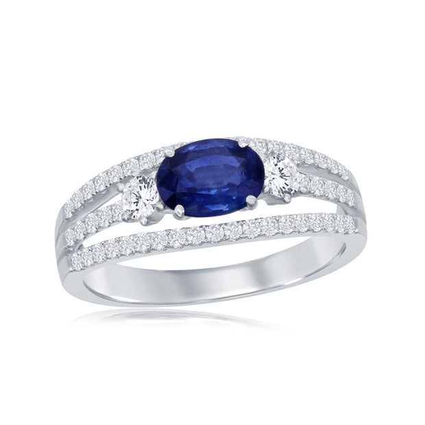 Sapphire & Diamond 3 Row Ring