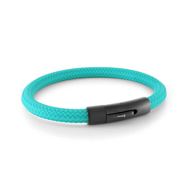 Teal Tire Rubber Bracelet with Black Clasp