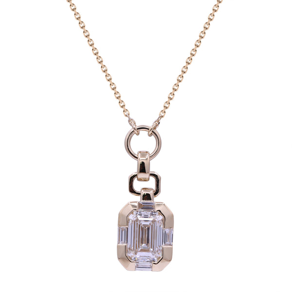 Emerald Bezel Set Necklace - Lab Diamonds
