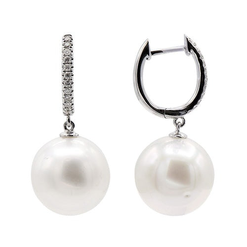 Pearl Dangle on Diamond Hoop Earrings