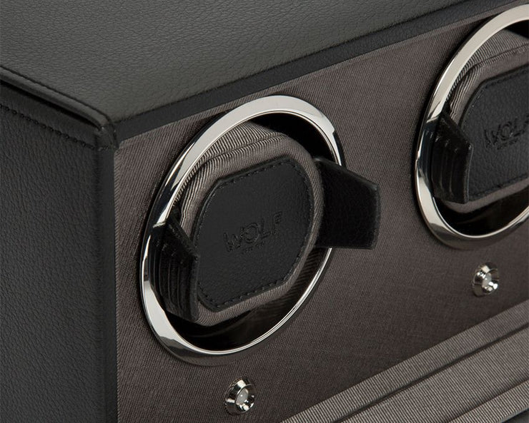 Wolf - Cub Double Watch Winder with Cover - Black
