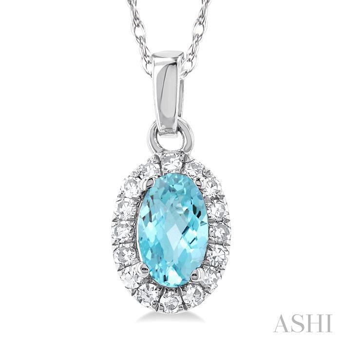 Oval Shape Aquamarine & Halo Diamond Pendant