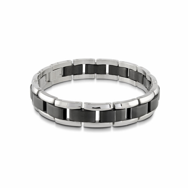 ITALGEM STEEL - BLACK & SILVER STAINLESS STEEL LINK BRACELET