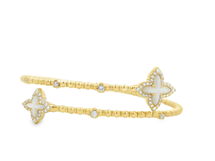 Mother of Pearl & Diamond Clover Bangle Bracelet