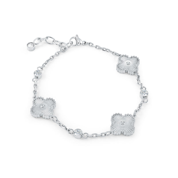 Italgem - Stainless Steel Lucky Clovers On Oval Link Bracelet