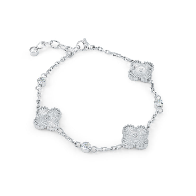 Italgem - Stainless Steel Lucky Clovers On Oval Link Bracelet