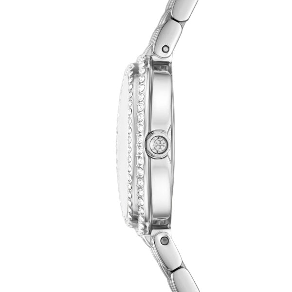 Tory Burch - Oval Watch Silver With Blue Dial & Pave Crystals
