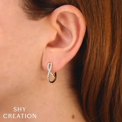 Shy Creation - Criss Cross Diamond Hoop Earrings