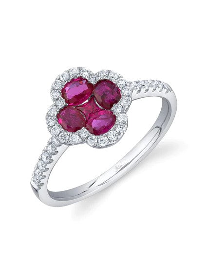 SHY CREATION - DIAMOND & RUBY CLOVER RING