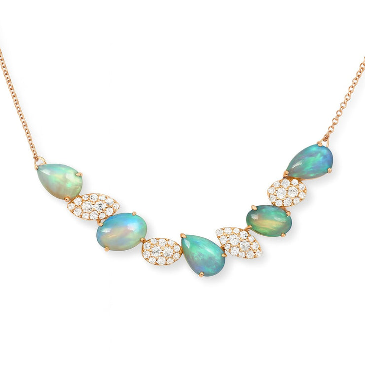 Mixed Shape Opal And Alternating Diamond Links Necklace