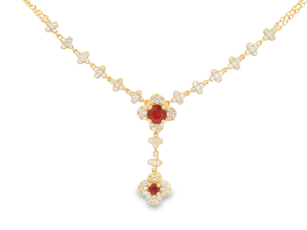 Ruby Clover Dangle Necklace