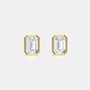 Bezel Set Emerald Cut Diamond Stud Earrings