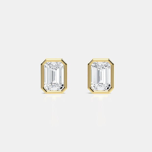 Bezel Set Emerald Cut Diamond Stud Earrings