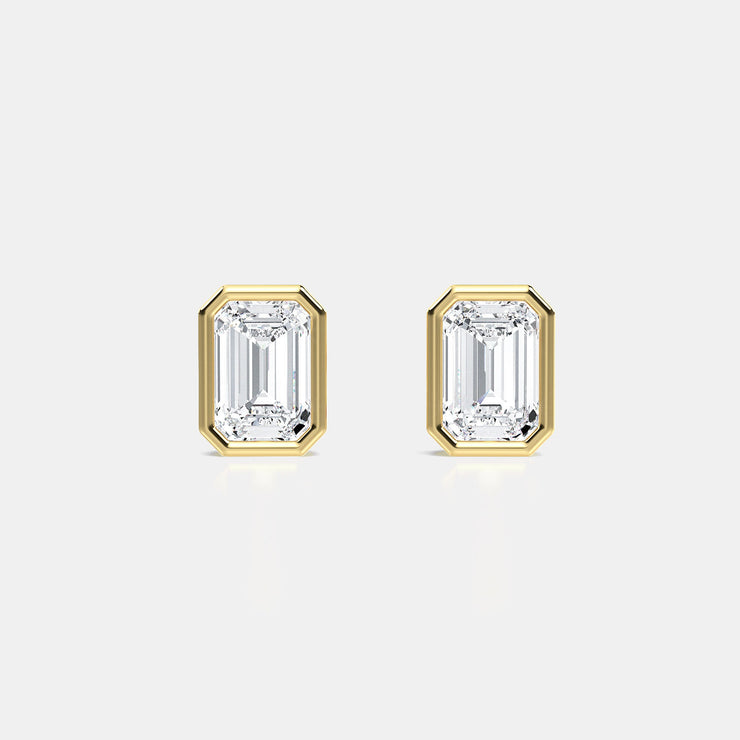 Bezel Set Emerald Cut Diamond Stud Earrings