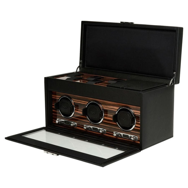 Wolf - Roadster Triple Watch Winder With Storage - Black