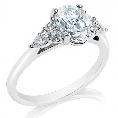 CLASSIQUE CREATIONS- OVAL, ROUND & PEAR DIAMOND CLUSTER ENGAGEMENT RING