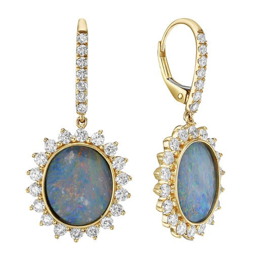 Black Opal & Diamond Dangle Earrings