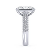 Talon Prong Set Radiant Center With 3 Rows Of Prong Set Diamonds On A Domed Band And Pave Diamonds On Prongs Engagement Ring in 14K White Gold (3ct)