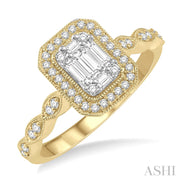 ASHI - YELLOW GOLD BAGUETTE CLUSTER WITH HALO ENGAGEMENT RING