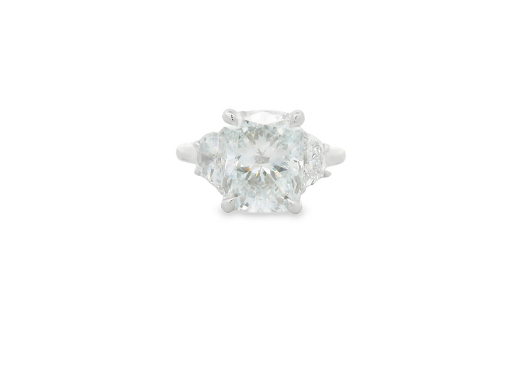 Diamond 3 Stone Ring - 4 Ct Cushion Center