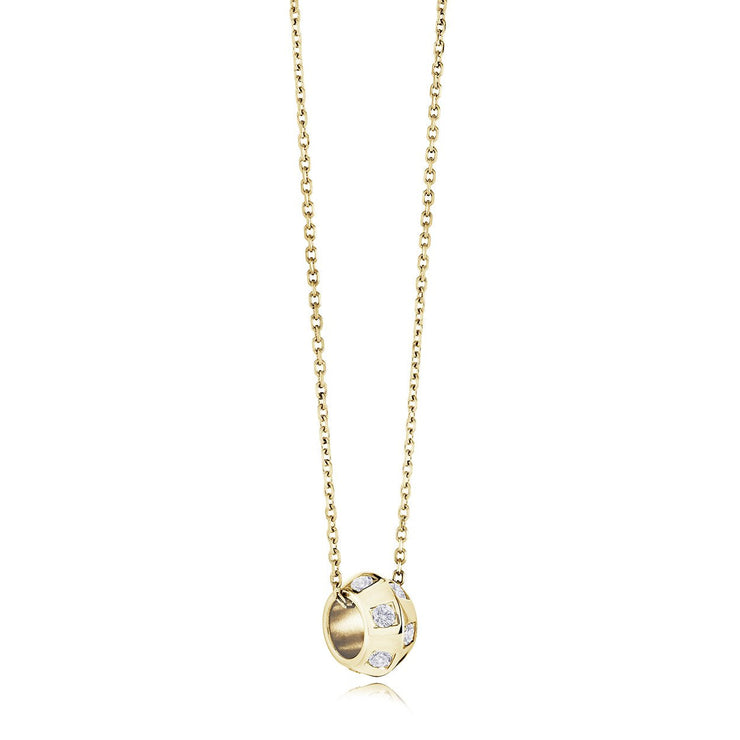 Italgem - Yellow Stainless Steel With White Cz Bead Necklace 18"