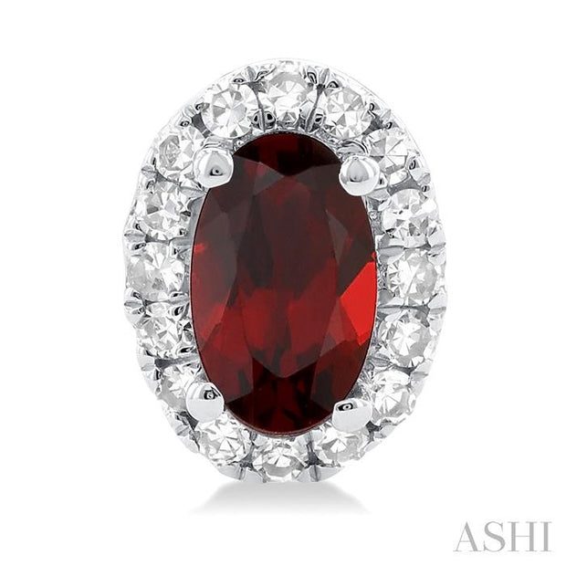 Oval Shape Garnet & Halo Diamond Earrings