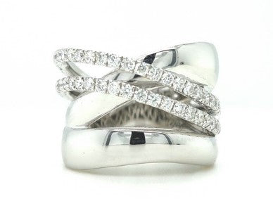 Wide Band Criss Cross Diamond Ring