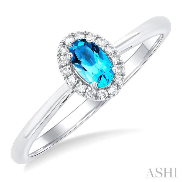 Siebke Hoyt Oval Halo Blue Topaz Fashion Ring with 0.07tw Diamonds in 10K White Gold (5.07ctw)