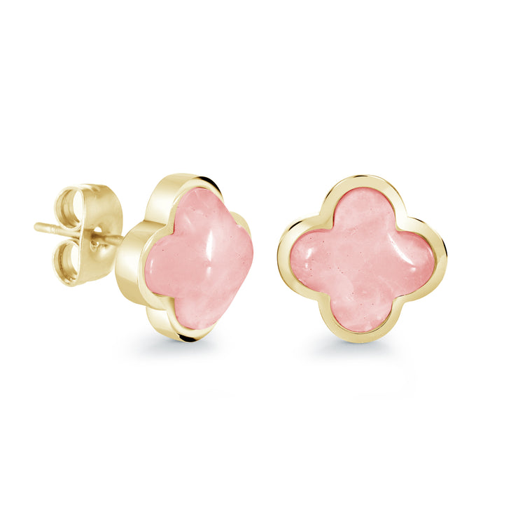Italgem - Yellow Stainless Stell Rose Quartz Clover Stud Earrings