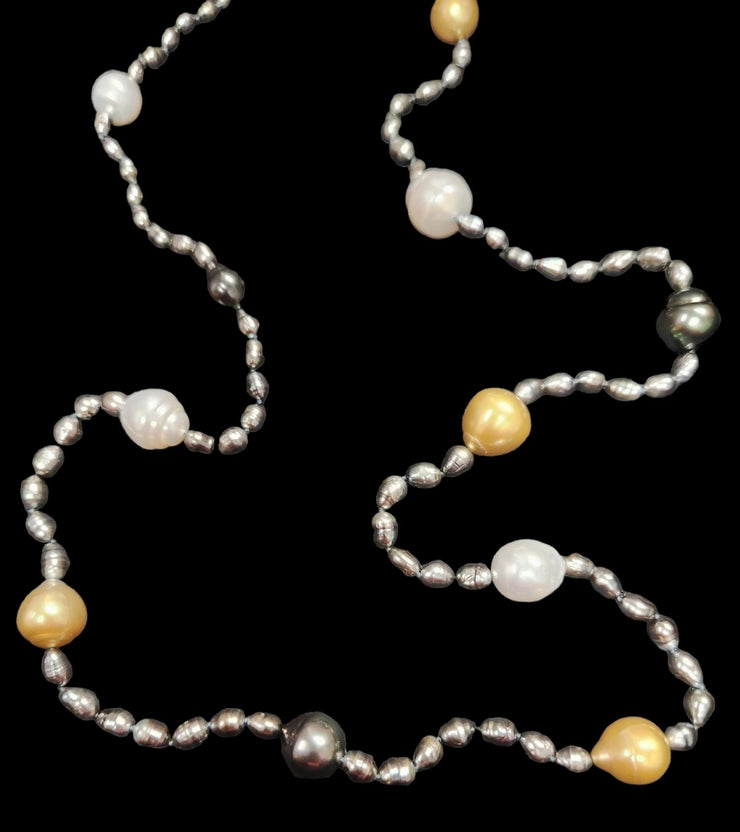 BAROQUE SOUTH SEA, TAHITIAN, GOLDEN, & KESHI PEARL 35" NECKLACE