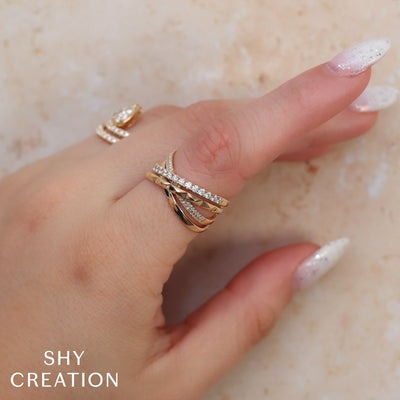 SHY CREATION - 4 ROW CRISS CROSS DIAMOND RING