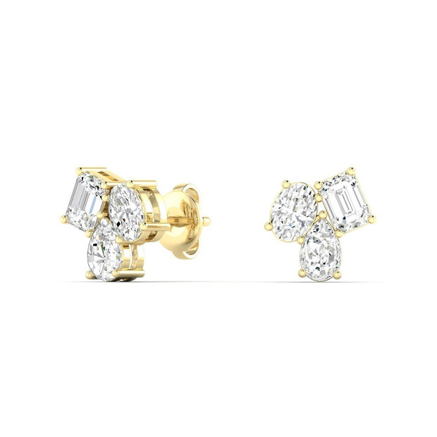 Multi Shape Diamond Cluster Stud Earrings